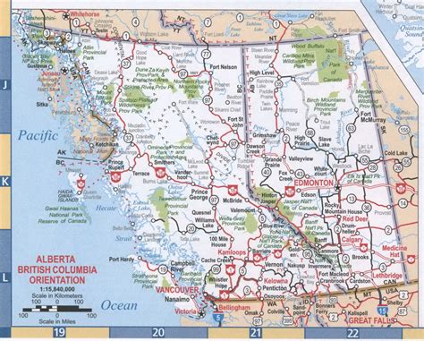 Map of British Columbia and Alberta. Map BC and .